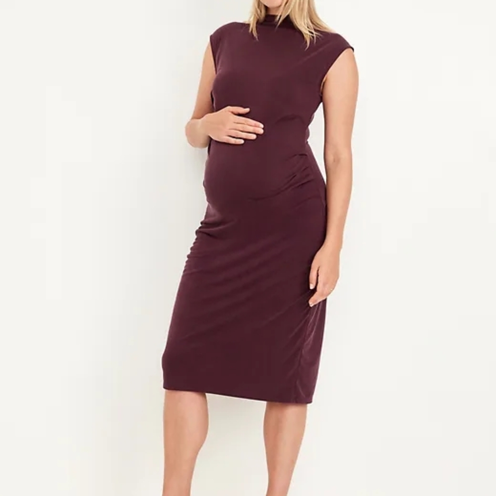 Maternity Mock-Neck Midi Dress Burgundy Women's Large